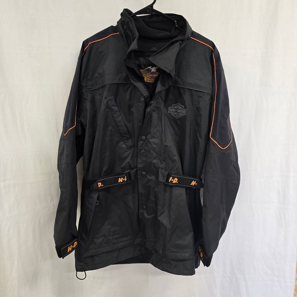 Harley-Davidson Mens Packable Rain Jacket Black Orange 97325-01VX Small NWT